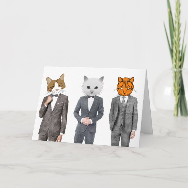 FUNNY CAT THINKING OF YOU CATS IN SUITS CARD (Front)