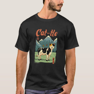 Funny Cat-tle Cat Cow Hybrid Design T-Shirt