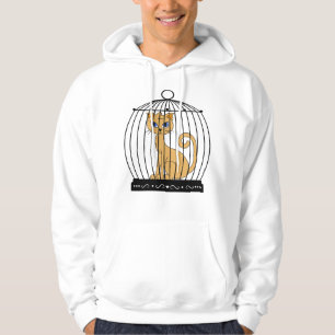 Funny Cat Trapped Birdcage Humour Art Hoodie