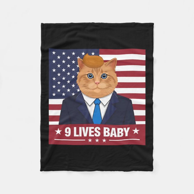 Funny Cat Trump 9 Lives Baby Funny Vote For Trump  Fleece Blanket (Front)