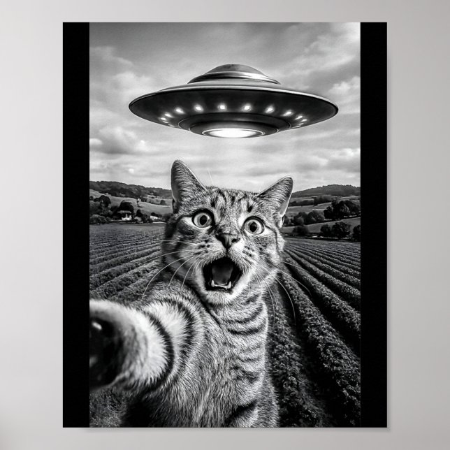 Funny Cat Ufo Alien Bengal Cat Selfie Gift Men Wom Poster (Front)