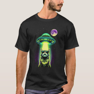 Funny Cat UFO Alien Cat Mum Cat Dad Retro Humour V T-Shirt