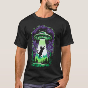 Funny Cat UFO Alien Cat Mum Cat Dad Retro Humour V T-Shirt