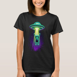 Funny Cat UFO Alien Cat Mum Cat Dad Retro Humour V T-Shirt
