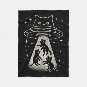 Funny Cat Ufo Cute Kitty Space Spaceship Alien Aes Fleece Blanket