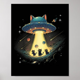 Funny Cat Ufo Cute Kitty Space Spaceship Alien Aes Poster