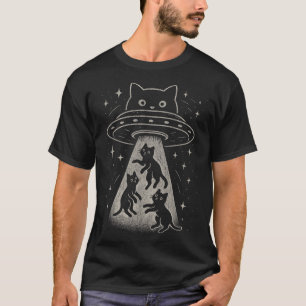Funny Cat Ufo Cute Kitty Space Spaceship Alien Aes T-Shirt