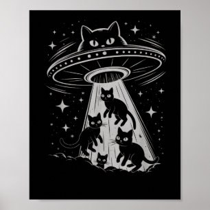 Funny Cat Ufo Spaceship Alien Galaxy Aesthetic  Poster