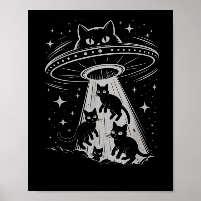 Funny Cat Ufo Spaceship Alien Galaxy Aesthetic  Poster (Front)