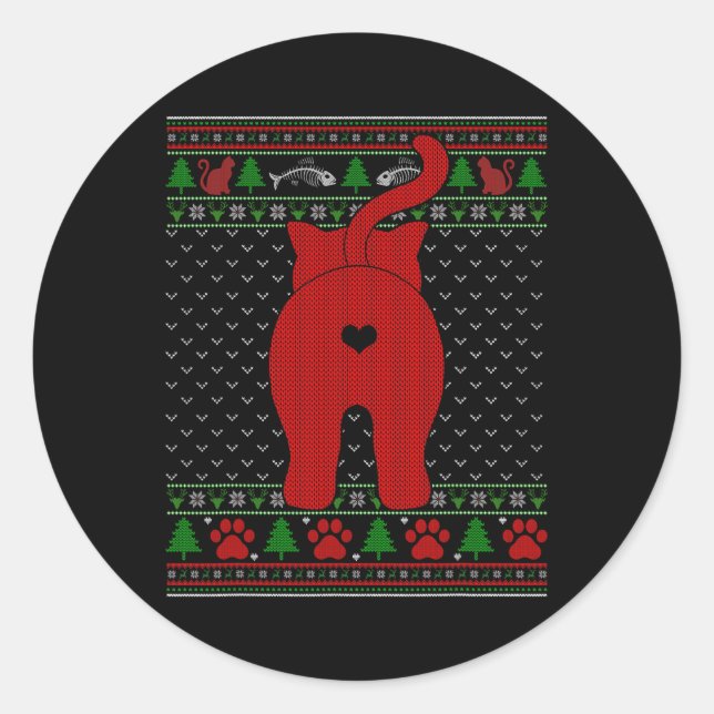 Funny Cat Ugly Christmas Sweater Family Matching X Classic Round Sticker (Front)
