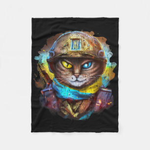 Funny Cat Ukrainian Soldier Flag Vintage Support U Fleece Blanket