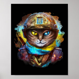 Funny Cat Ukrainian Soldier Flag Vintage Support U Poster