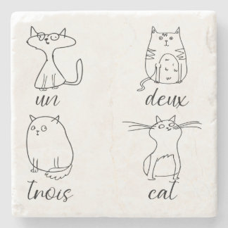 Funny Cat Un Deux Trois Stone Coaster