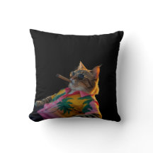 Funny Cat Vacation Pillow – Relaxing Gift for Dad