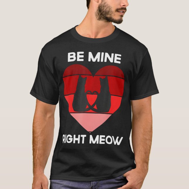 Funny Cat Valentines Day Be Mine Meow Cat Lover T-Shirt (Front)