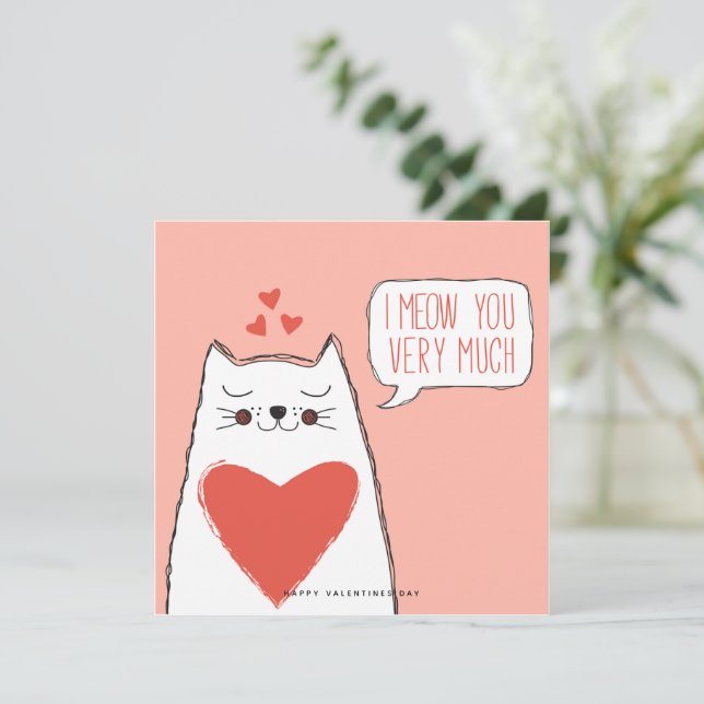 Funny Cat Valentines Day Greeting Card (Standing Front)
