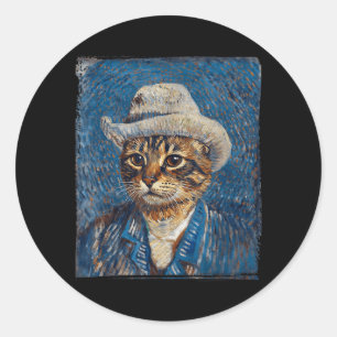 Funny Cat Van Gogh Parody Painting Retro Art Classic Round Sticker