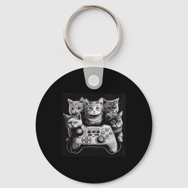 Funny Cat Video Game Controller Squad  Key Ring (Front)
