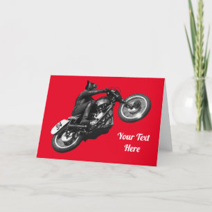 funny cat vintage motorcycle holiday card
