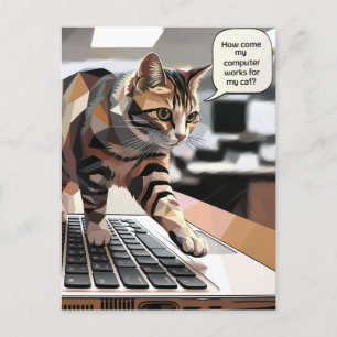 Funny Cat Walking on Computer Postcard