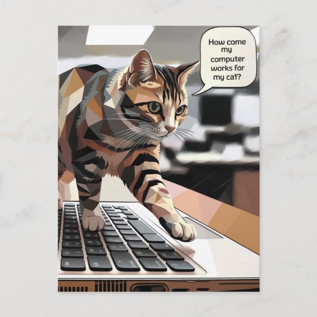 Funny Cat Walking on Computer Postcard (Front)
