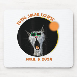 Funny Cat Watching Total Solar Eclipse 2024  Mouse Pad