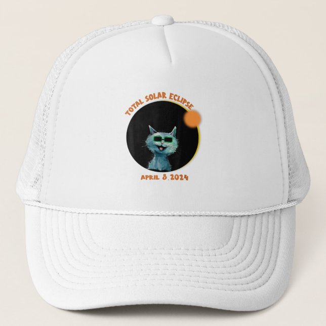 Funny Cat Watching Total Solar Eclipse 2024 Trucker Hat (Front)