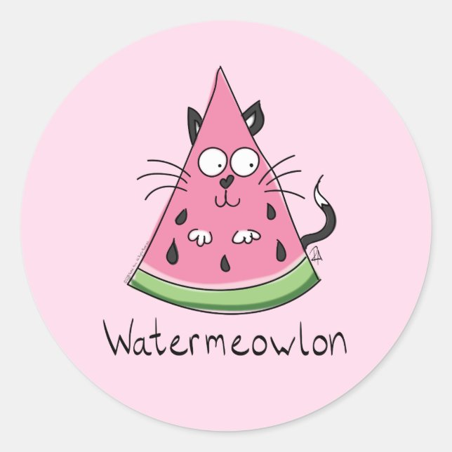 Funny Cat Watermelon Cute Kids Classic Round Sticker (Front)
