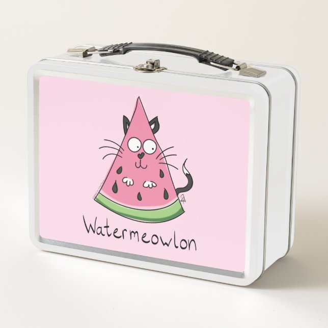 Funny Cat Watermelon Cute Kids Metal Lunch Box (Front)