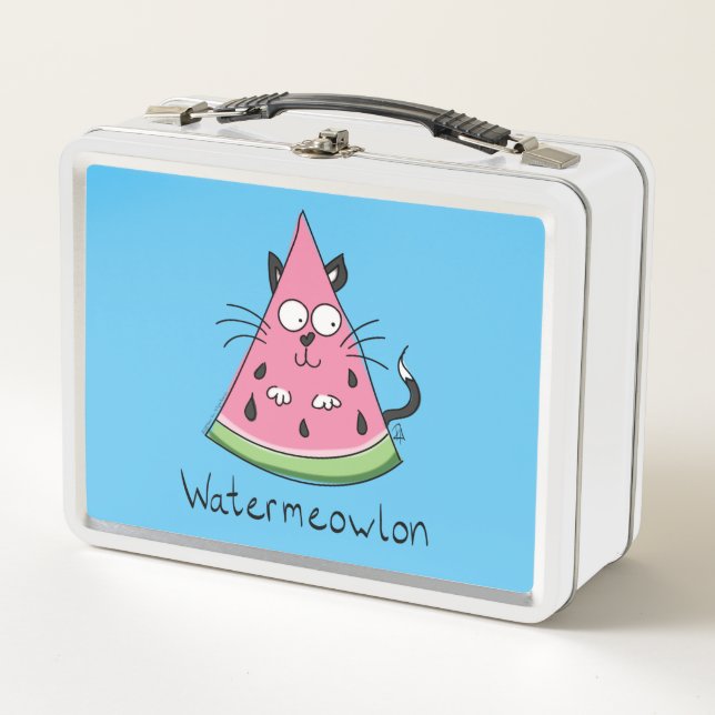 Funny Cat Watermelon Cute Kids Metal Lunch Box (Front)
