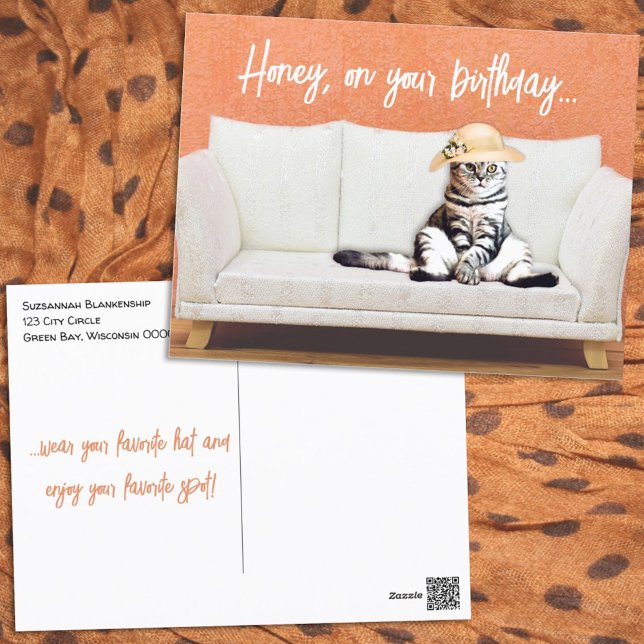 Funny Cat Wearing a Sun Hat on a Couch  Postcard (Creator Uploaded)