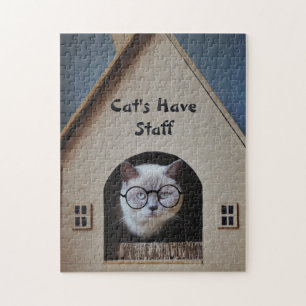 Funny Cat Wearing Glasses Cats Have Staff Quote Jigsaw Puzzle