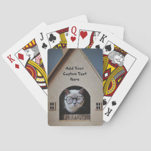 Funny Cat Wearing Glasses Customise with Your Text Playing Cards