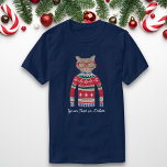 Funny Cat Wearing Glasses, Ugly Christmas Sweater<br><div class="desc">Funny winter holiday shirt featuring a Cat wearing red glasses and an "Ugly" Christmas Nordic Sweater.  Actually,  we think he's rather hip!  Personalise with your own custom text or just delete.  Makes a perfect shirt for an Ugly Christmas Sweater party or Holiday shirt for any Cat lover.</div>