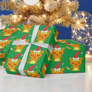 Funny Cat Wearing Santa Hat Christmas Cat Pattern Wrapping Paper