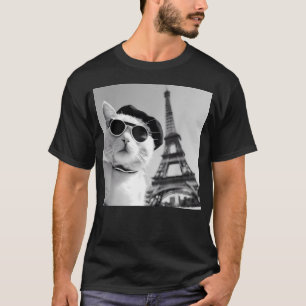 Funny Cat Wearing Sunglasses At The Eiffel Tower T-Shirt