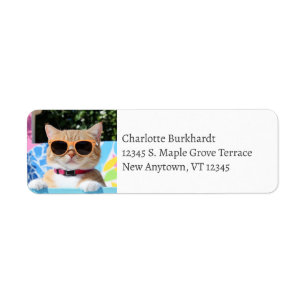 Funny Cat Wearing Sunglasses at the Pool Return Address Label