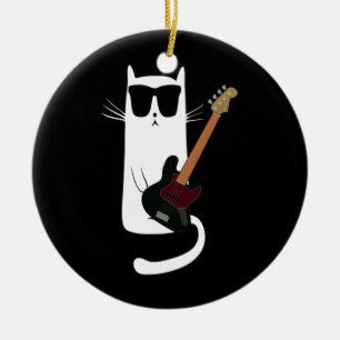 Funny Cat Wearing Sunglasses Playing Bass Guitar  Ceramic Ornament