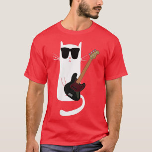 Funny Cat Wearing Sunglasses Playing Bass Guitar T-Shirt