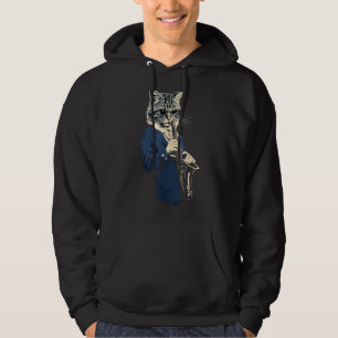 Funny Cat Wearing Sunglasses Playing Clarinet Musi Hoodie