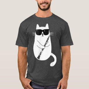 Funny Cat Wearing Sunglasses Playing Clarinet Musi T-Shirt