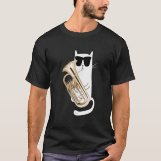 Funny Cat Wearing Sunglasses Playing Euphonium  T-Shirt