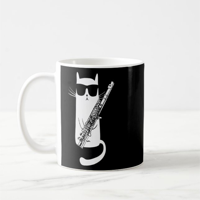 Funny Cat Wearing Sunglasses Playing Flute  Coffee Mug (Left)