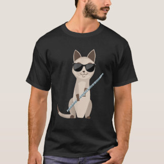 Funny Cat Wearing Sunglasses Playing Flute Flutist T-Shirt