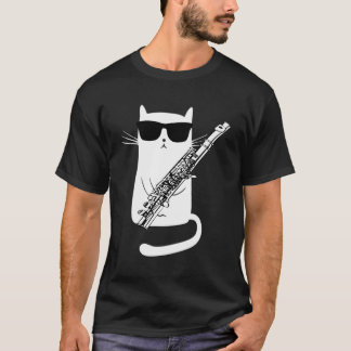 Funny Cat Wearing Sunglasses Playing Flute T-Shirt