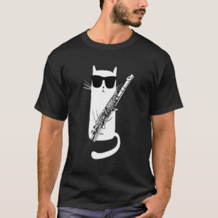 Funny Cat Wearing Sunglasses Playing Flute T-Shirt