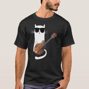 Funny Cat Wearing Sunglasses Playing Mandolin T-Shirt