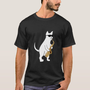 Funny Cat Wearing Sunglasses Playing Saxophone T-S T-Shirt