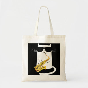 Funny Cat Wearing Sunglasses Playing Saxophone  Tote Bag