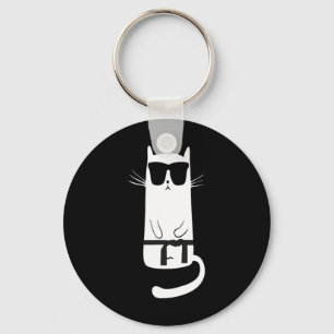 Funny Cat Wearing Sungles Karate Judo Black Belt F Key Ring